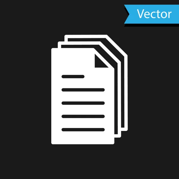 Ícone Documento Arquivo Branco Isolado Fundo Preto Ícone Lista Verificação — Vetor de Stock