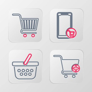 Alış veriş sepeti mobil, alışveriş ve ikona ek. Vektör.