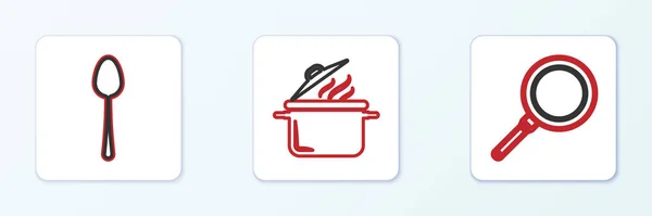 Set Line Frying Pan Spoon Cooking Pot Icon Vector — Stock Vector