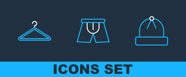 Set Line Winter Hat Hanger Wardrobe Men Underpants Icon Vector — Stock Vector