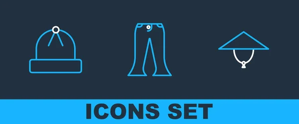 Set Line Chapeau Conique Asiatique Hiver Pantalon Icône Vecteur — Image vectorielle