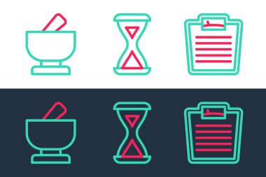 Banyo, havan topu, tokmak ve sauna kum saati simgesini ayarla. Vektör.