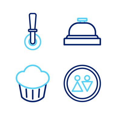 Tuvalet Keki Otel servis zilini ve Pizza Bıçak ikonunu ayarla. Vektör.