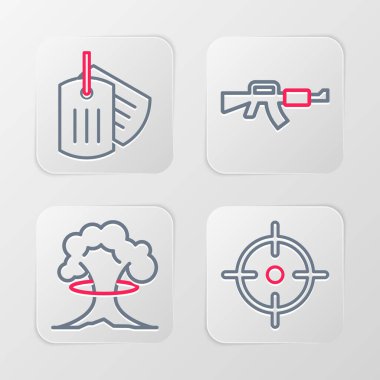 Hedef Nükleer Patlama M16A1 tüfeği ve Askeri künye ikonu. Vektör.