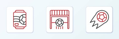 Futbol topu bira kutusu ve ikonlu futbol golü. Vektör.