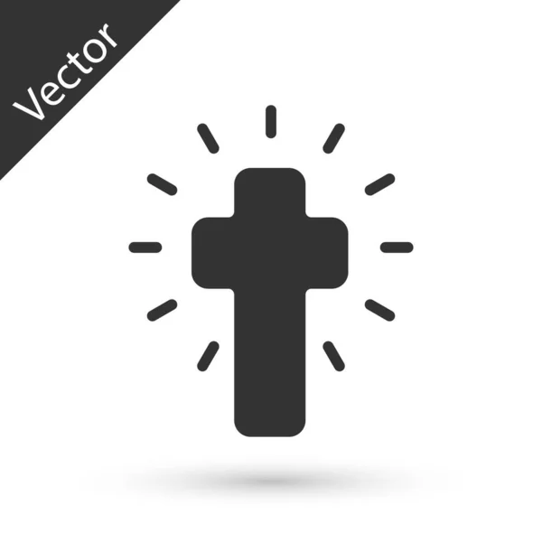 Икона Серый Христианский Крест Изолированы Белом Фоне Церковный Крест Вектор — стоковый вектор