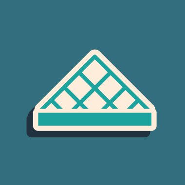 Yeşil Louvre cam piramit ikonu yeşil arkaplanda izole edilmiş. Louvre Müzesi. Uzun gölge tarzı. Vektör.