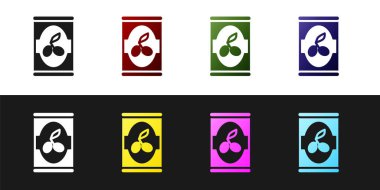 Siyah ve beyaz arkaplanda zeytin kutusu simgesini ayır. Konserve yiyecek kavramı. Vektör.