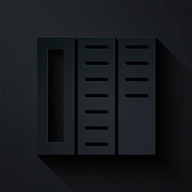 Kağıt kesimi Broşür şablon simgesi simgesi siyah arkaplanda izole edildi. Şirket yıllık raporu, katalog, dergi, broşür modeli. Kağıt sanatı tarzı. Vektör.