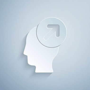 Kağıt kesiği baş avcılığı konsepti gri arka planda izole edilmiş. İş hedefi ya da İstihdam tabelası. İş için insan kaynakları ve adam toplama. Kağıt sanatı tarzı. Vektör.