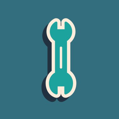 Yeşil İngiliz anahtarı simgesi yeşil arkaplanda izole edildi. Uzun gölge tarzı. Vektör.