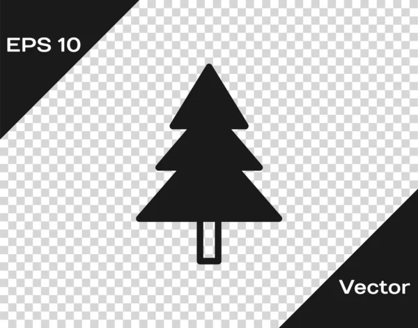 Black Christmas Tree Icon Isolated Transparent Background Merry Christmas Happy — Stock Vector
