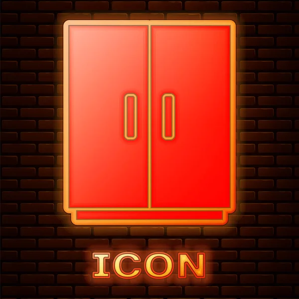 Icono Brillante Armario Neón Aislado Fondo Pared Ladrillo Vector — Vector de stock