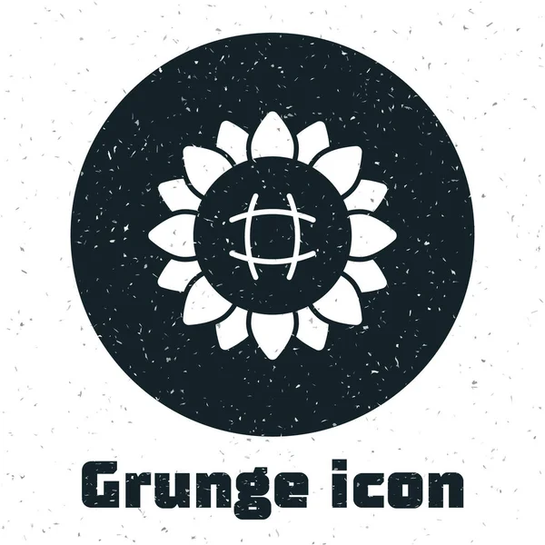 Grunge Sunflower Symbol Isoliert Auf Weißem Hintergrund Monochrome Vintage Zeichnung — Stockvektor