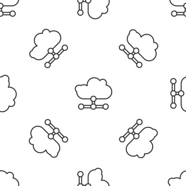 Gri çizgi ağ bulut bağlantı simgesi beyaz arkaplanda izole edilmiş kusursuz desen. Sosyal teknoloji. Bulut hesaplama konsepti. Vektör İllüstrasyonu.