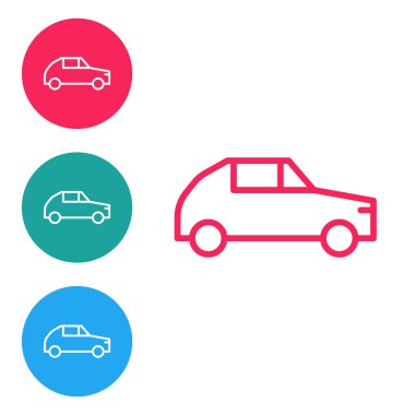 Isometric Car simgesi turuncu arka planda izole edildi. Gümüş kare düğme. Vektör.