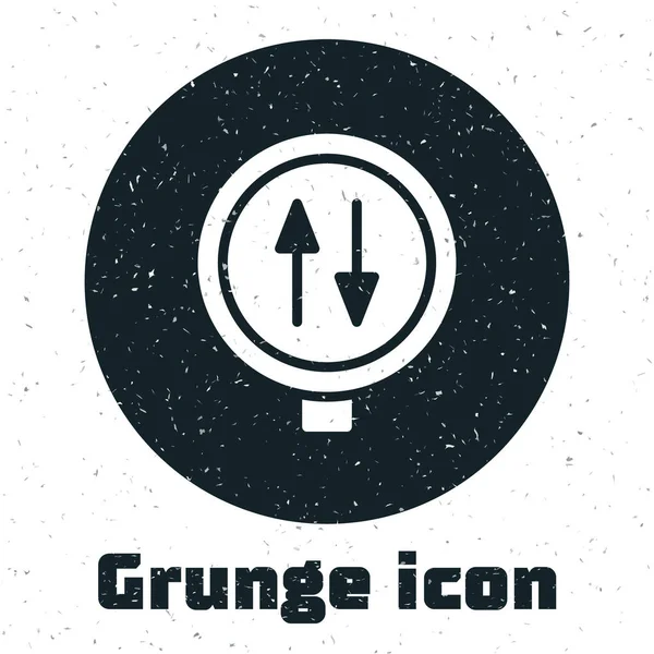 Grunge Road Señal Advertencia Tráfico Bidireccional Icono Aislado Sobre Fondo — Archivo Imágenes Vectoriales