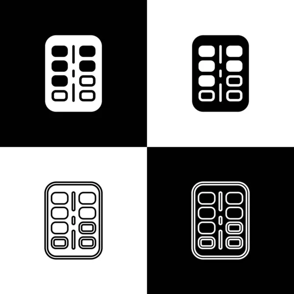 Set Nicotine Gum Blister Pack Icon Isolated Black White Background —  Vetores de Stock