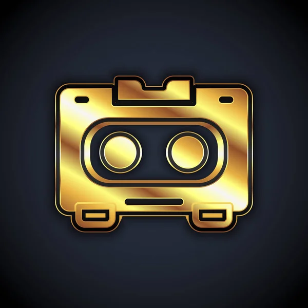 Gold Retro Icono Cinta Audio Aislado Sobre Fondo Negro Vector — Vector de stock