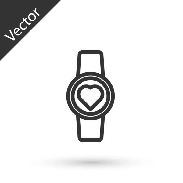 Graue Linie Smartwatch Mit Herzfrequenzsymbol Auf Weißem Hintergrund Fitness App — Stockvektor