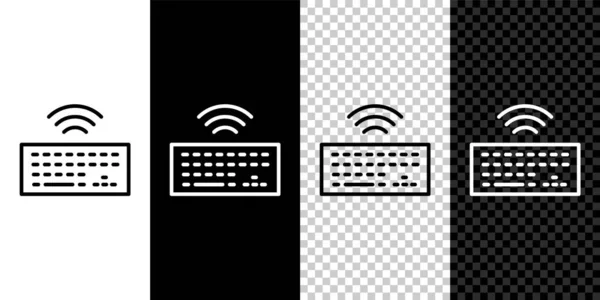 设置线无线计算机键盘图标隔离在黑白背景 Pc组件标志 物联网概念与无线连接 — 图库矢量图片