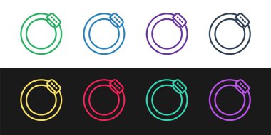 Çizgi çizgisi bisiklet fren disk simgesi siyah ve beyaz arkaplanda izole edildi. Vektör.