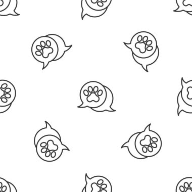 Gri çizgi Paw iz simgesi beyaz arka planda izole edilmiş kusursuz desen. Köpek ya da kedi pençesi izi. Hayvan izleri. Vektör.