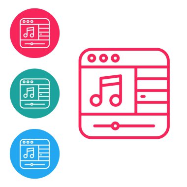 Kırmızı çizgi müzik çalar simgesi beyaz arkaplanda izole edildi. Taşınabilir müzik cihazı. Simgeleri daire düğmelerine ayır. Vektör.