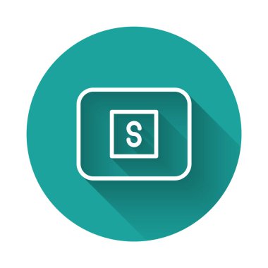 Beyaz çizgi Durdur düğmesi simgesi uzun gölge arkaplanı ile izole edildi. Yeşil daire düğmesi. Vektör.