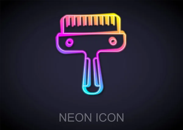 Glowing Neon Line Hair Brush Dog Cat Icon Isolated Black — Stock Vector