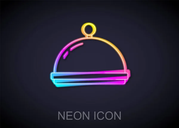 Glödande Neon Linje Täckt Med Bricka Med Mat Ikon Isolerad — Stock vektor
