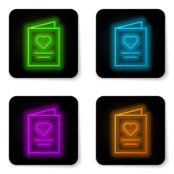 Leuchtende Neonfarbene Postkarte Mit Herz Symbol Auf Weißem Hintergrund Botschaft — Stockvektor