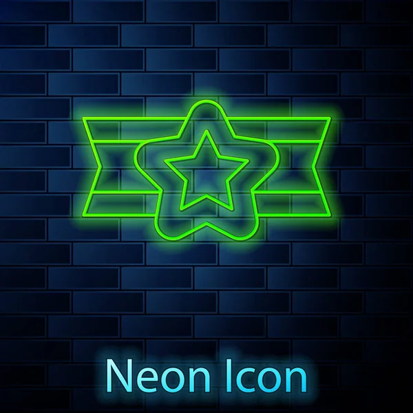 Zářící Neonová Linie Star American Vojenské Ikony Izolované Pozadí Cihlové — Stockový vektor
