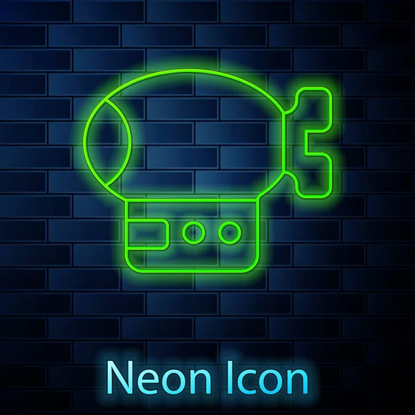 Glödande Neon Line Luftskepp Ikon Isolerad Tegel Vägg Bakgrund Vektor — Stock vektor