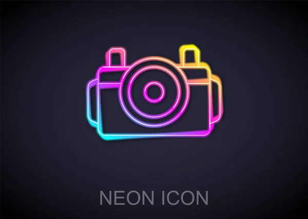 Izzó Neon Vonal Fényképezőgép Búvár Ikon Elszigetelt Fekete Alapon Fényképezőgép — Stock Vector