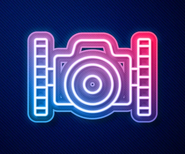 Glowing Neon Line Photo Camera Diver Icon Isolated Blue Background — Stock Vector