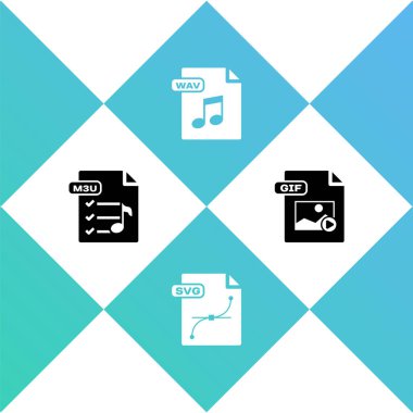M3U dosya belgesi, SVG, WAV ve GIF simgesini ayarla. Vektör.