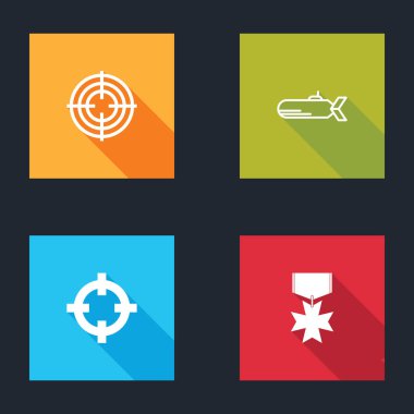 Hedef sporu, denizaltı ve askeri ödül ikonu. Vektör.