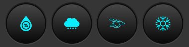 Su damlası yüzdesini ayarlayın, karlı Bulut, Sis ve Güneş ve Kar Tanesi ikonu. Vektör.
