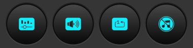 Müzik eşitleyicisini ayarla, Hoparlör sesini ayarla, Parça çalıcısını tekrarla ve simgeyi kapat. Vektör.