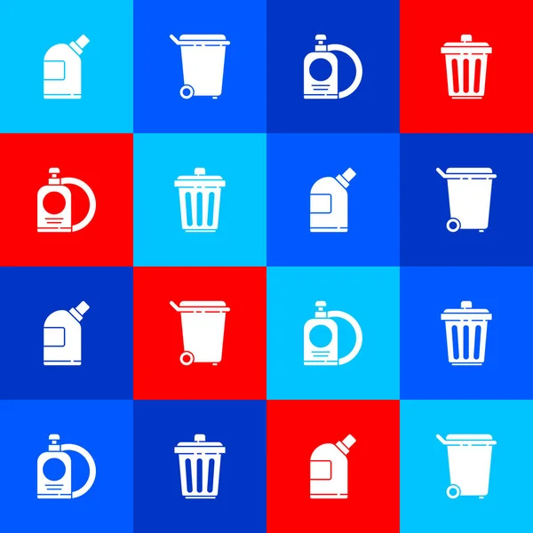 Set Flaschen Für Reinigungsmittel Mülleimer Spülmittel Flasche Und Teller Und — Stockvektor
