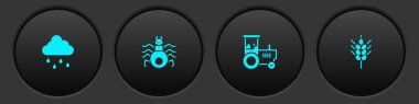 Bulut 'u yağmur, Örümcek Traktör ve Buğday ikonu ile ayarla. Vektör.
