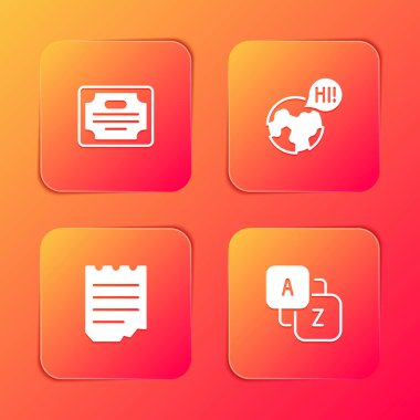 Sertifika şablonunu yabancı dil öğrenme dizini ve sözcük dağarcığı simgesini ayarla. Vektör.