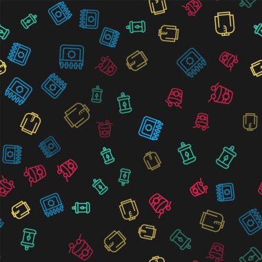 Ramazan takvimini, Kareem fenerini, Shirt Kurta 'yı ve trampeti kusursuz desenli ayarla. Vektör.