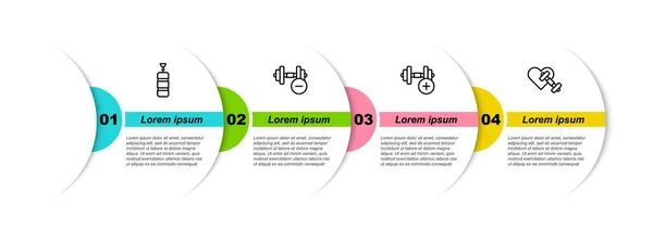 Set Line Punching Bag Dumbbell Con Corazón Plantilla Infografía Empresarial — Vector de stock