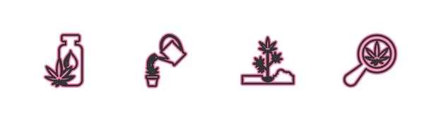 Fixer Ligne Marijuana Huile Feuille Cannabis Plantation Marijuana Arrosage Loupe — Image vectorielle