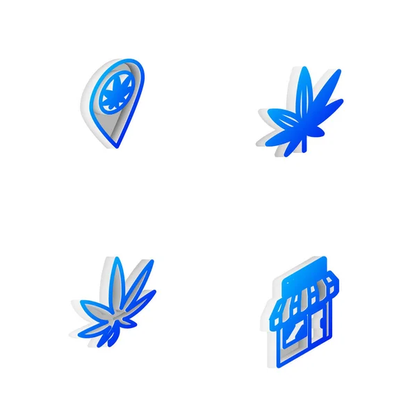 Set Isometric Line Marijuana Cannabis Leaf Location Marijuana Store Icon — Stock Vector