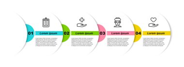 Çizgi panosu, kontrol listesi, Cross hastanesi sağlık sigortası, yüz estetik maskesi ve kalp hazır. Ticari bilgi şablonu. Vektör.