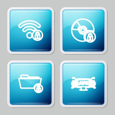 Wifi satırı, CD veya DVD diski, Dizin ve Bilgisayar Ağı arayüzü simgesi ile kilitlendi. Vektör.