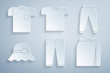 Sport Pantalon Şık kadın şapkası Etek tişörtü ve Polo ikonu. Vektör.